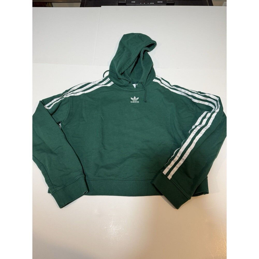 ADIDAS Womens XS Cropped Hoodie Sweatshirt Cotton Green